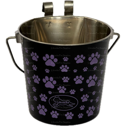 Stainless Steel Flat Side Bucket 3lt - Paws Purple