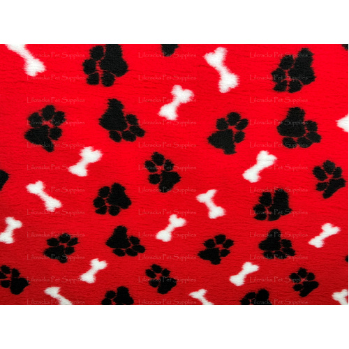 Vet/Dry Bed *Rubberback* Red Paws and Bones *** 50cm Long x 1.5m wide *** 